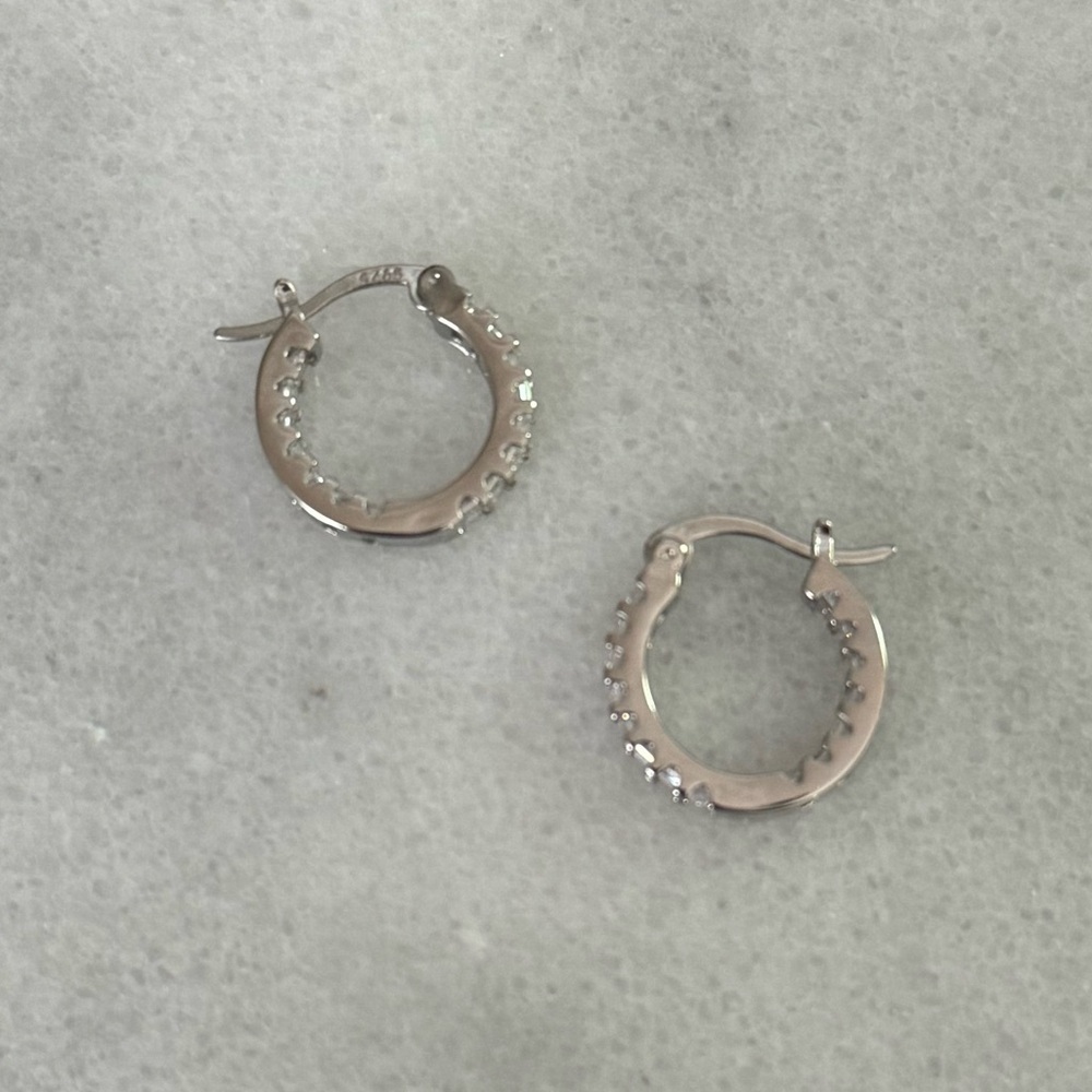 NEW STOCK Sterling Silver Wrap Around Princess Crystal Pave Hoop Earrings - Picture 4 of 6